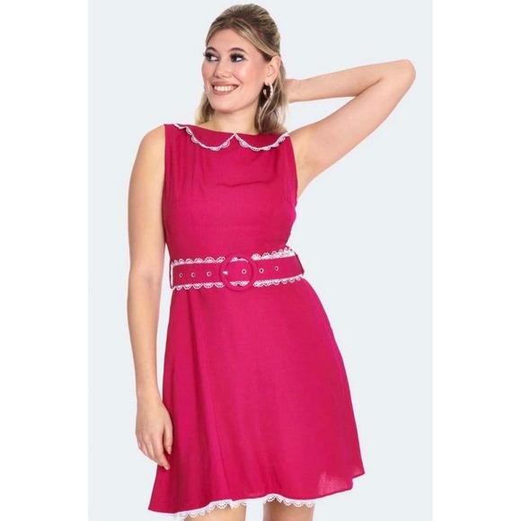 Voodoo Vixen Dresses & Skirts - Voodoo Vixen Dress US 10 Pink Peter Pan Collar Belted Swing Retro Romantic